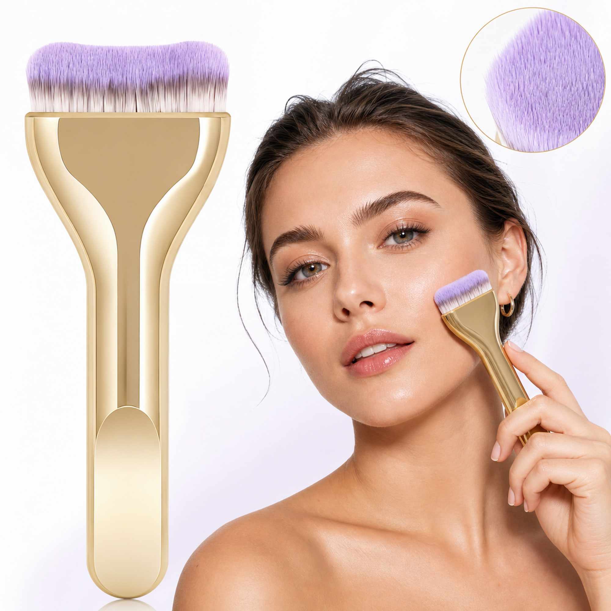 Brocha Facial Dorada con Cerdas Suaves, Aplicador de Maquillaje para Base, Mascarillas y Skincare Spa