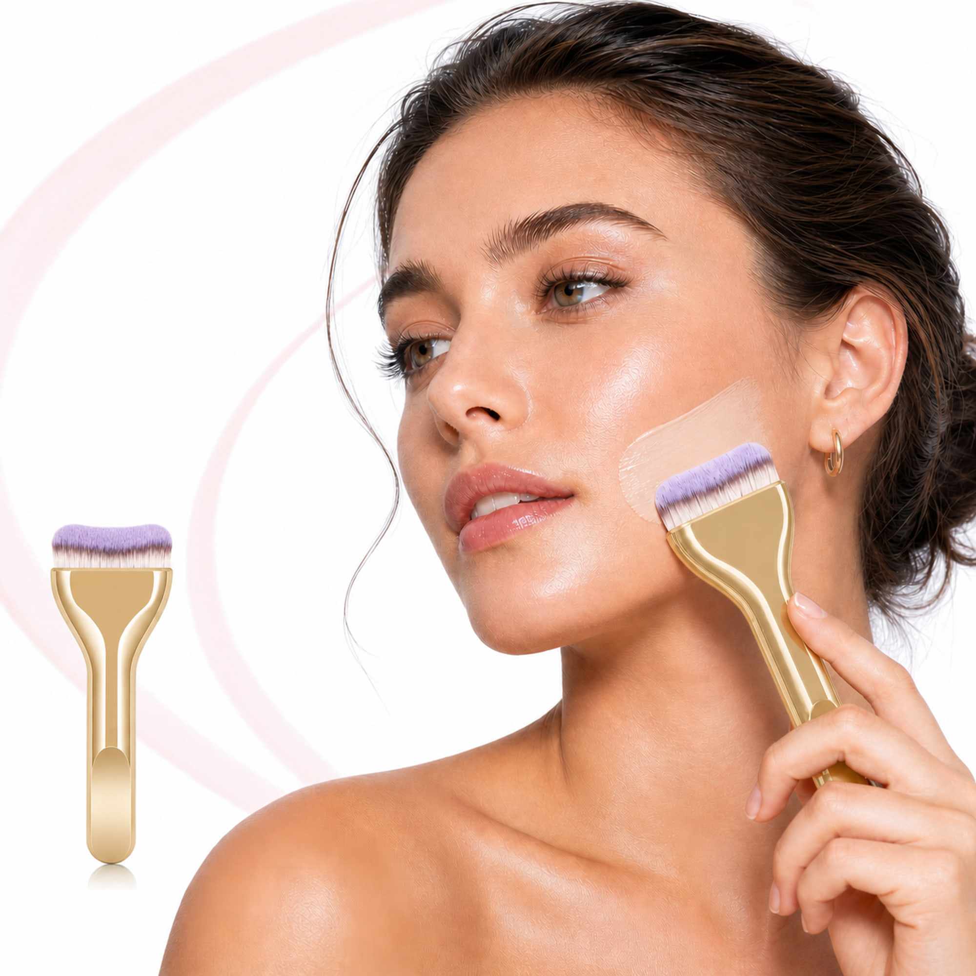 Brocha Facial Dorada con Cerdas Suaves, Aplicador de Maquillaje para Base, Mascarillas y Skincare Spa - imagen 3