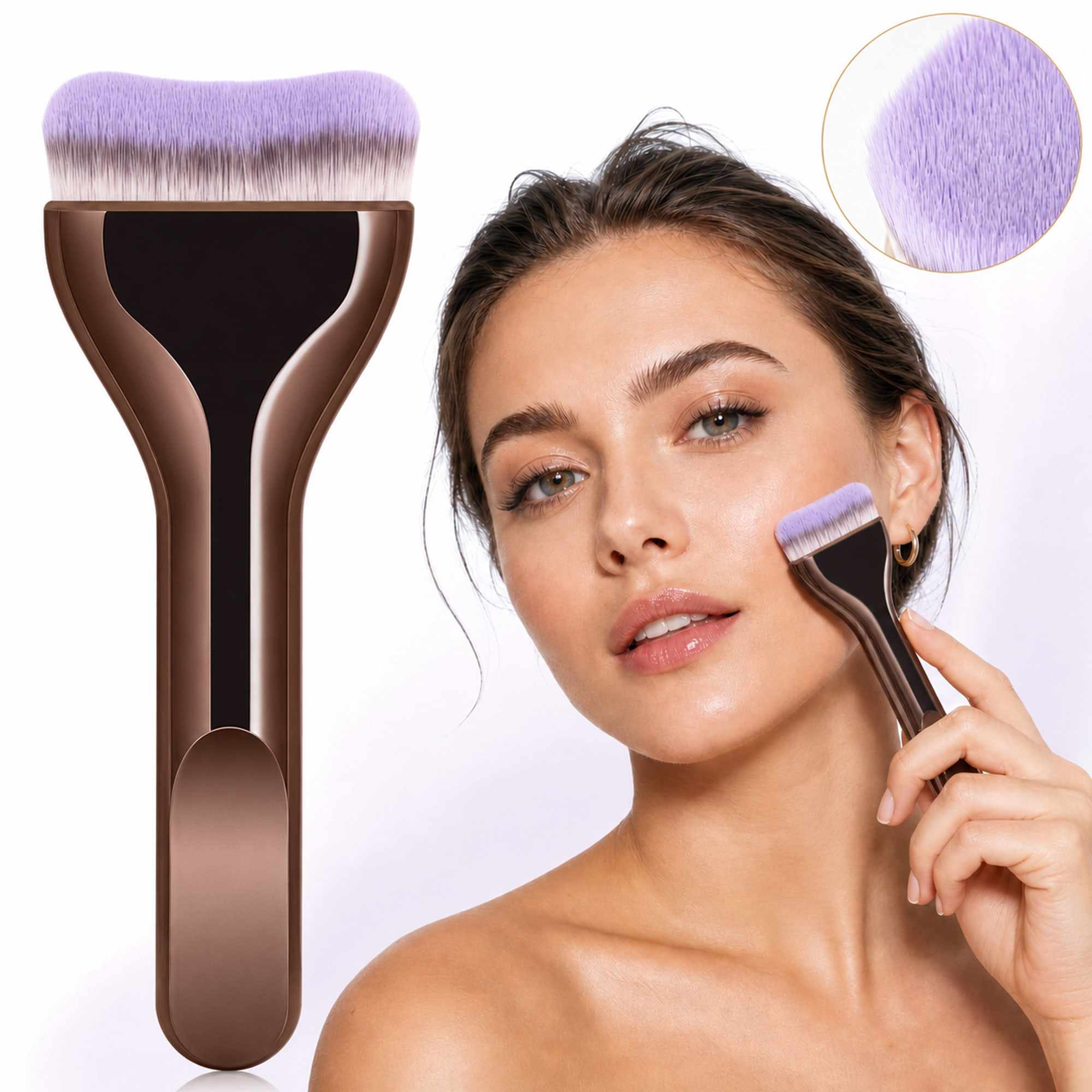 Brocha Facial Marrón con Cerdas Suaves, Aplicador de Maquillaje para Base, Mascarillas y Skincare Spa