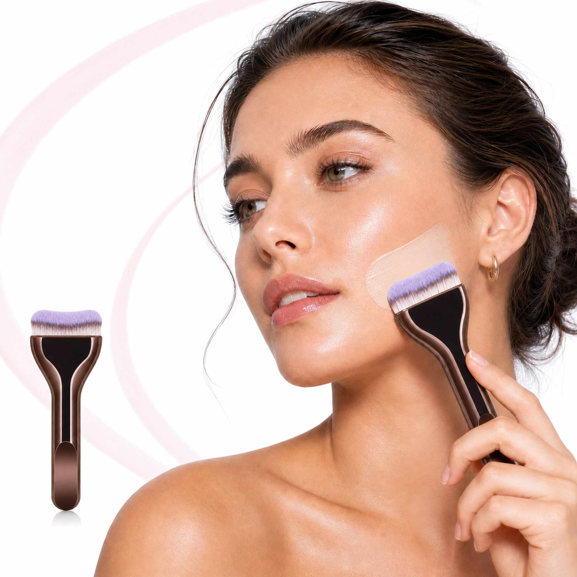 Brocha Facial Marrón con Cerdas Suaves, Aplicador de Maquillaje para Base, Mascarillas y Skincare Spa - imagen 3