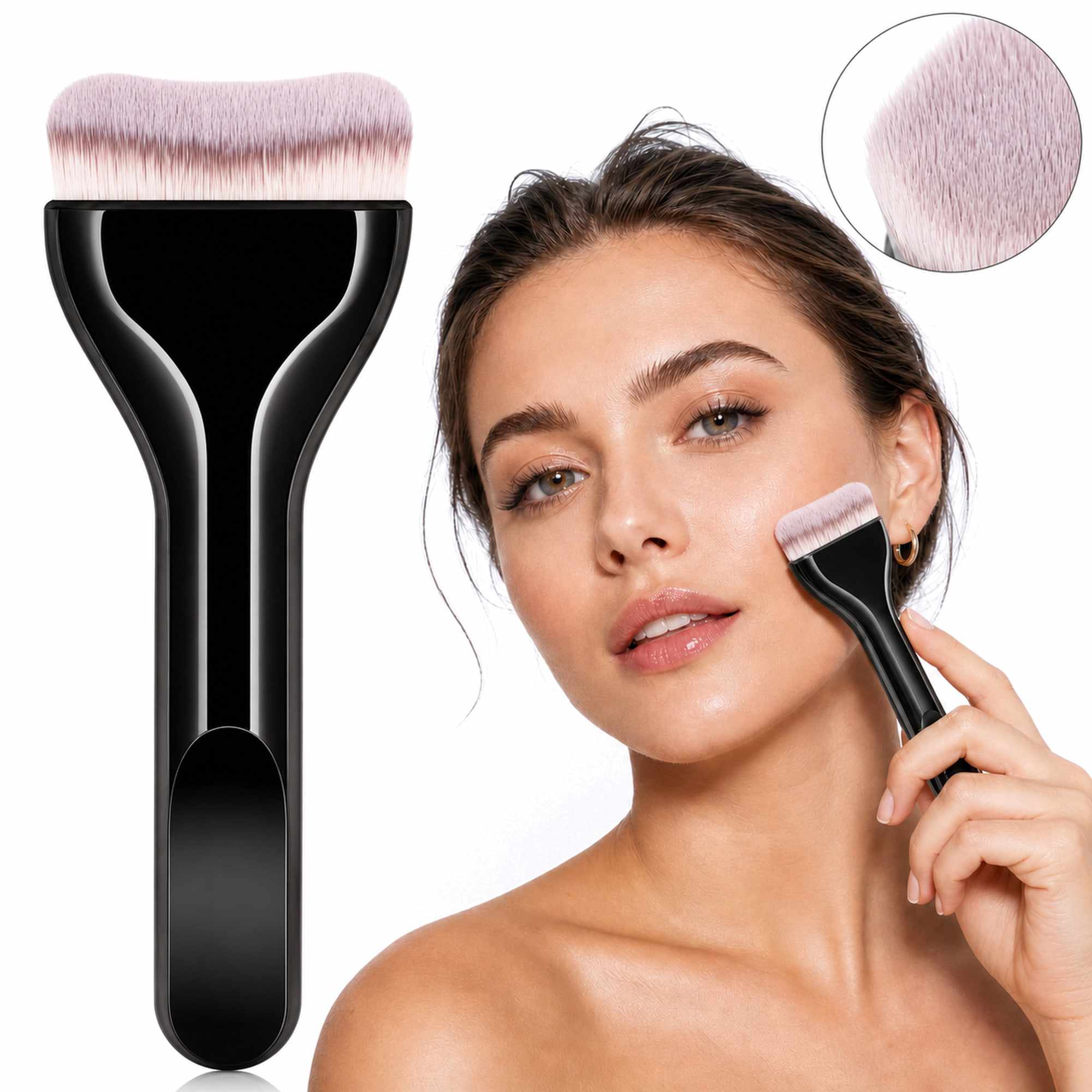 Brocha Facial Negra con Cerdas Suaves, Aplicador de Maquillaje para Base, Mascarillas y Skincare Spa